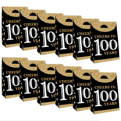 Adult 100th Birthday - Gold - Birthday Gift Favor Bags - Party Goodie Boxes - Set of 12