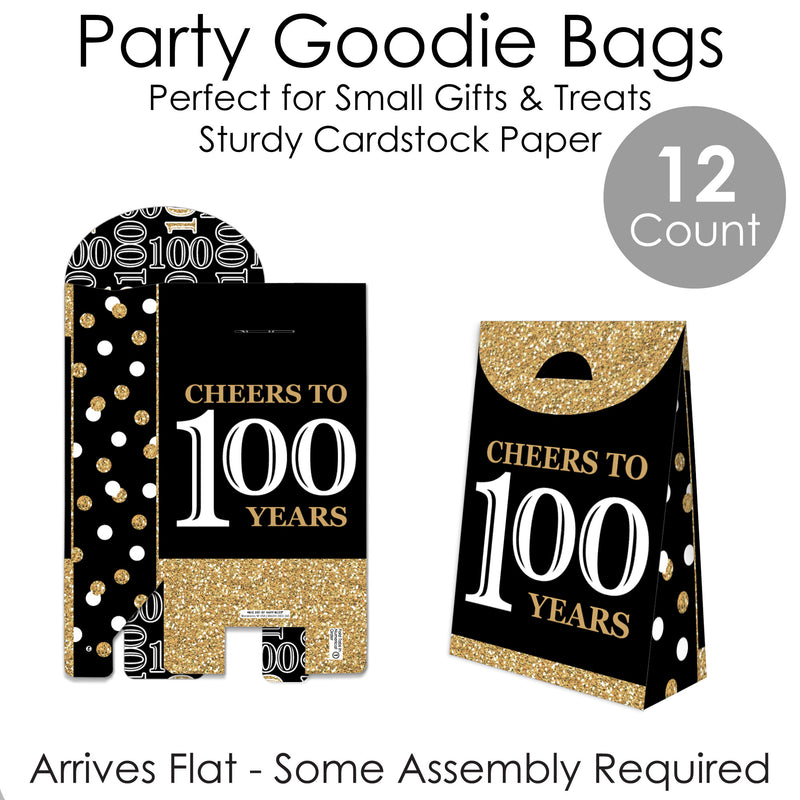 Adult 100th Birthday - Gold - Birthday Gift Favor Bags - Party Goodie Boxes - Set of 12