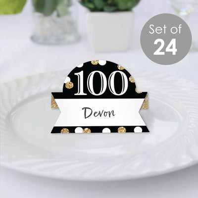 Adult 100th Birthday - Gold - Birthday Party Tent Buffet Card - Table Setting Name Place Cards - Set of 24