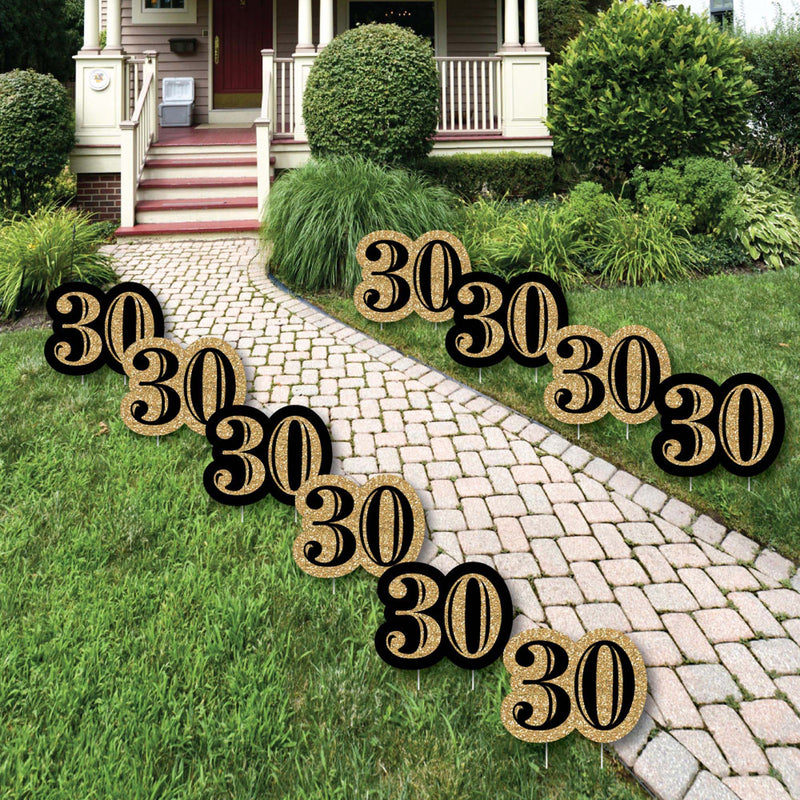 Adult 30th Birthday - Gold Lawn Decorations - Outdoor Birthday Party Yard Decorations - 10 Piece