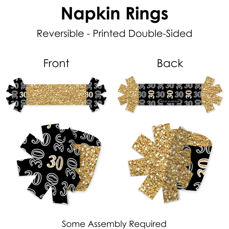 Adult 30th Birthday - Gold - Birthday Party Paper Napkin Holder - Napkin Rings - Set of 24