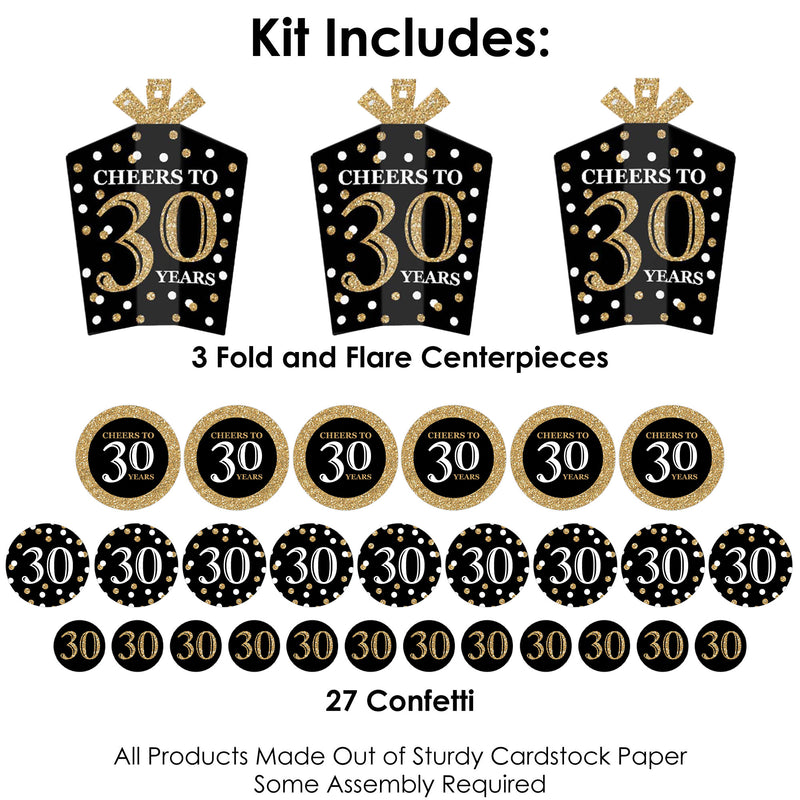 Adult 30th Birthday - Gold - Birthday Party Decor and Confetti - Terrific Table Centerpiece Kit - Set of 30