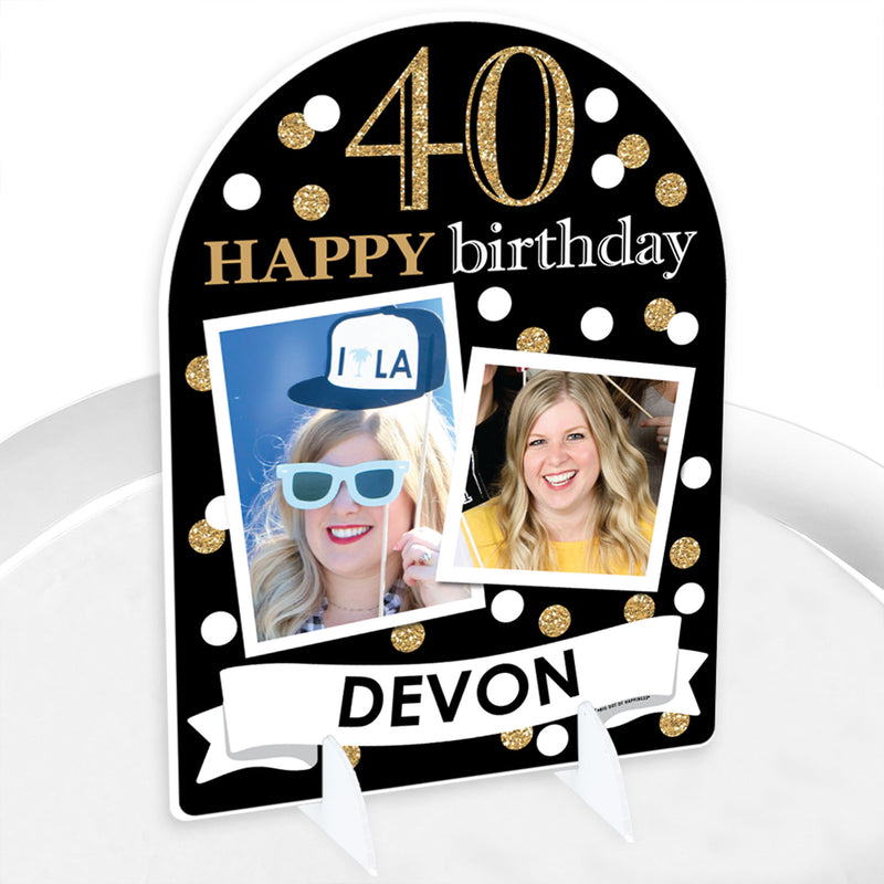 Adult 40th Birthday - Gold - Personalized Birthday Party Picture Display Stand - Photo Tabletop Sign - Upload 2 Photos - 1 Piece