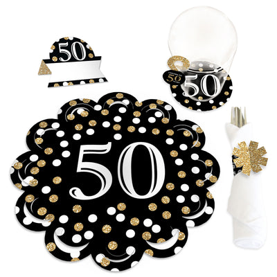 Adult 50th Birthday - Gold - Birthday Party Paper Charger and Table Decorations - Chargerific Kit - Place Setting for 8