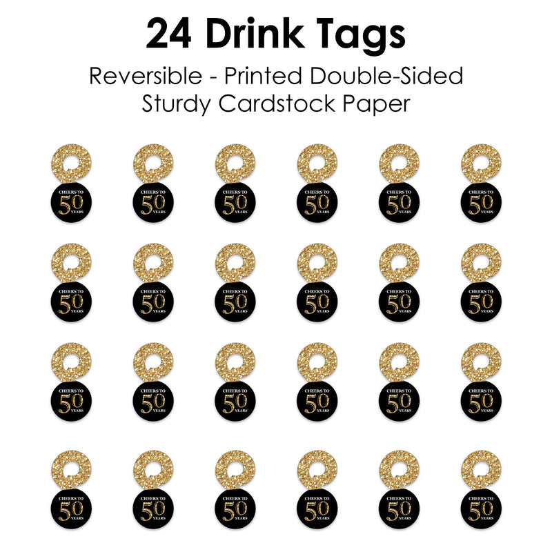Adult 50th Birthday - Gold - Birthday Party Paper Beverage Markers for Glasses - Drink Tags - Set of 24