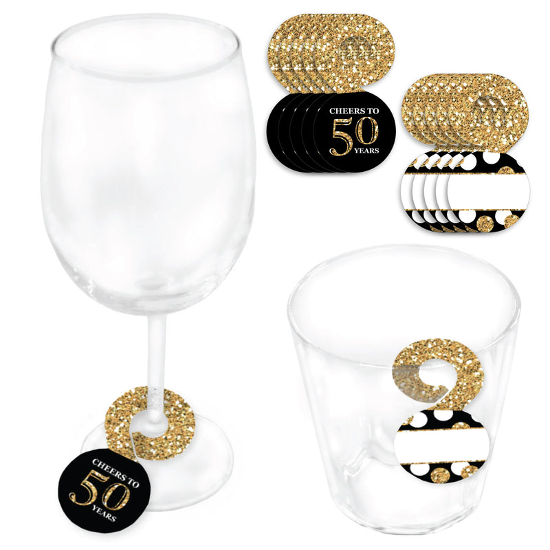 Adult 50th Birthday - Gold - Birthday Party Paper Beverage Markers for Glasses - Drink Tags - Set of 24