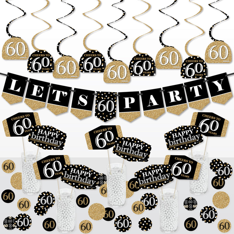 Adult 60th Birthday - Gold - Birthday Party Supplies Decoration Kit - Decor Galore Party Pack - 51 Pieces