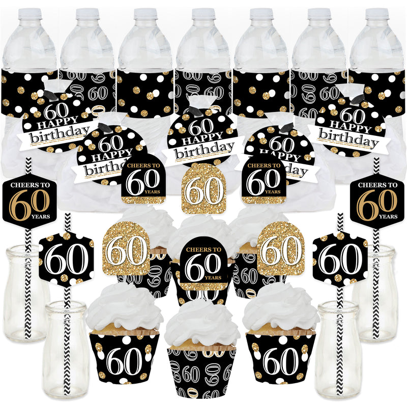 Adult 60th Birthday - Gold - Birthday Party Favors and Cupcake Kit - Fabulous Favor Party Pack - 100 Pieces