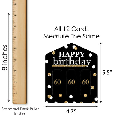 Adult 60th Birthday - Gold - Birthday Party Game Pickle Cards - Pull Tabs 3-in-a-Row - Set of 12