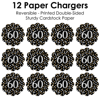 Adult 60th Birthday - Gold - Birthday Party Round Table Decorations - Paper Chargers - Place Setting For 12