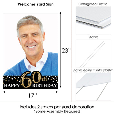 Adult 60th Birthday - Gold - Photo Yard Sign - Birthday Party Decorations