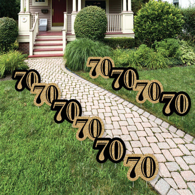 Adult 70th Birthday - Gold Lawn Decorations - Outdoor Birthday Party Yard Decorations - 10 Piece