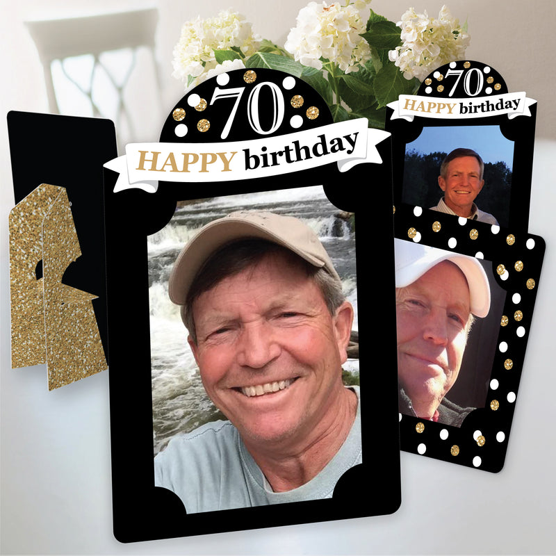Adult 70th Birthday - Gold - Birthday Party 4x6 Picture Display - Paper Photo Frames - Set of 12