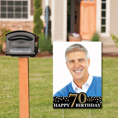Adult 70th Birthday - Gold - Photo Yard Sign - Birthday Party Decorations