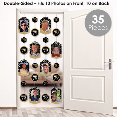 Adult 70th Birthday - Gold - Birthday Party DIY Backdrop Decor - Hanging Vertical Photo Garland - 35 Pieces