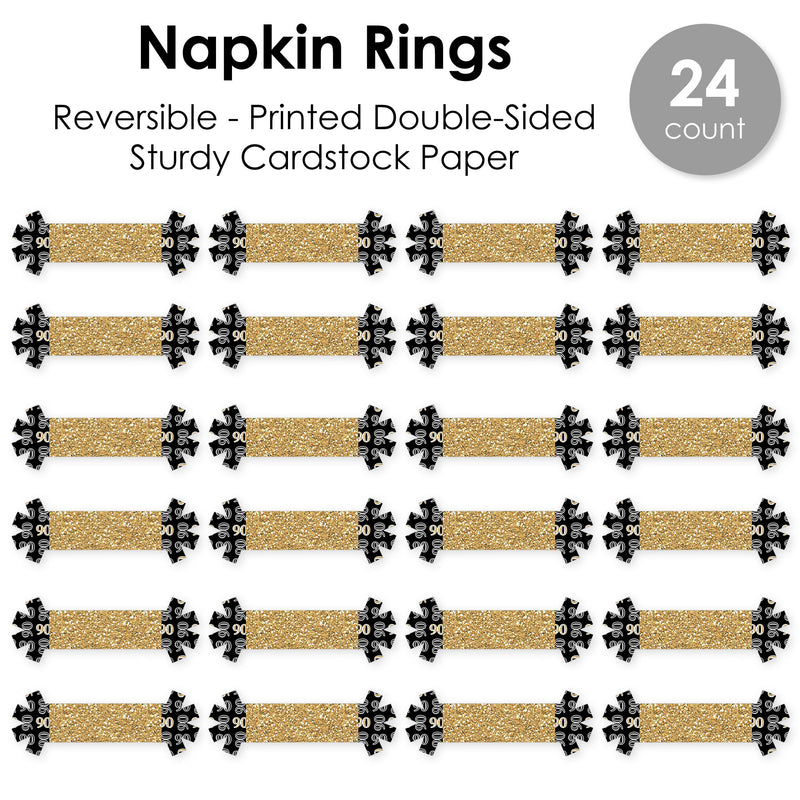 Adult 90th Birthday - Gold - Birthday Party Paper Napkin Holder - Napkin Rings - Set of 24