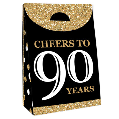 Adult 90th Birthday - Gold - Birthday Gift Favor Bags - Party Goodie Boxes - Set of 12