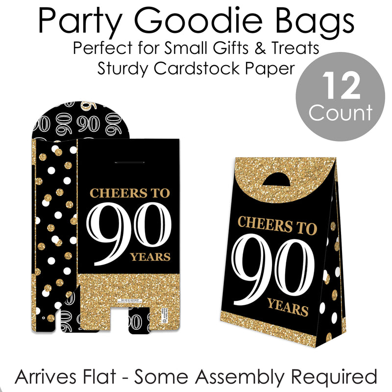 Adult 90th Birthday - Gold - Birthday Gift Favor Bags - Party Goodie Boxes - Set of 12