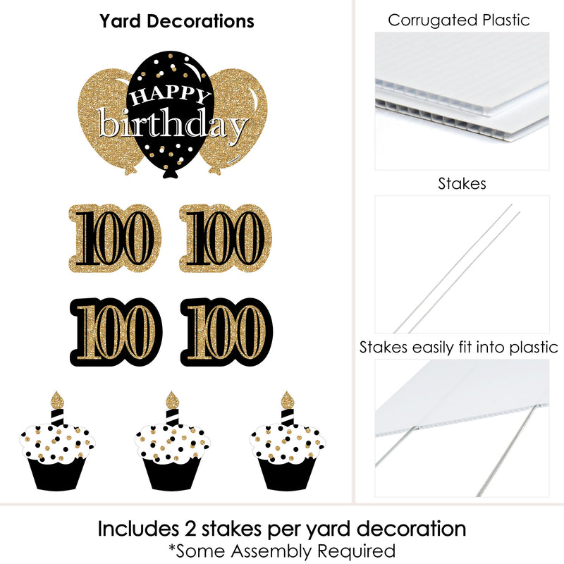 Adult 100th Birthday - Gold - Yard Sign & Outdoor Lawn Decorations - Birthday Party Yard Signs - Set of 8