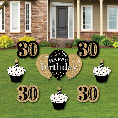 Adult 30th Birthday - Gold - Yard Sign & Outdoor Lawn Decorations - Birthday Party Yard Signs - Set of 8