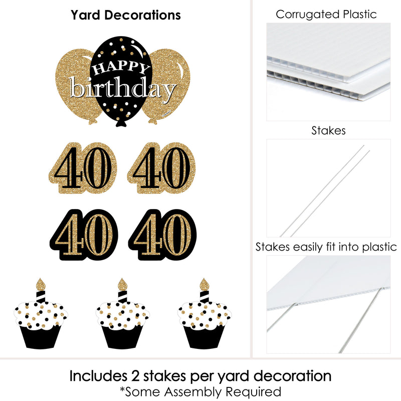 Adult 40th Birthday - Gold - Yard Sign & Outdoor Lawn Decorations - Birthday Party Yard Signs - Set of 8