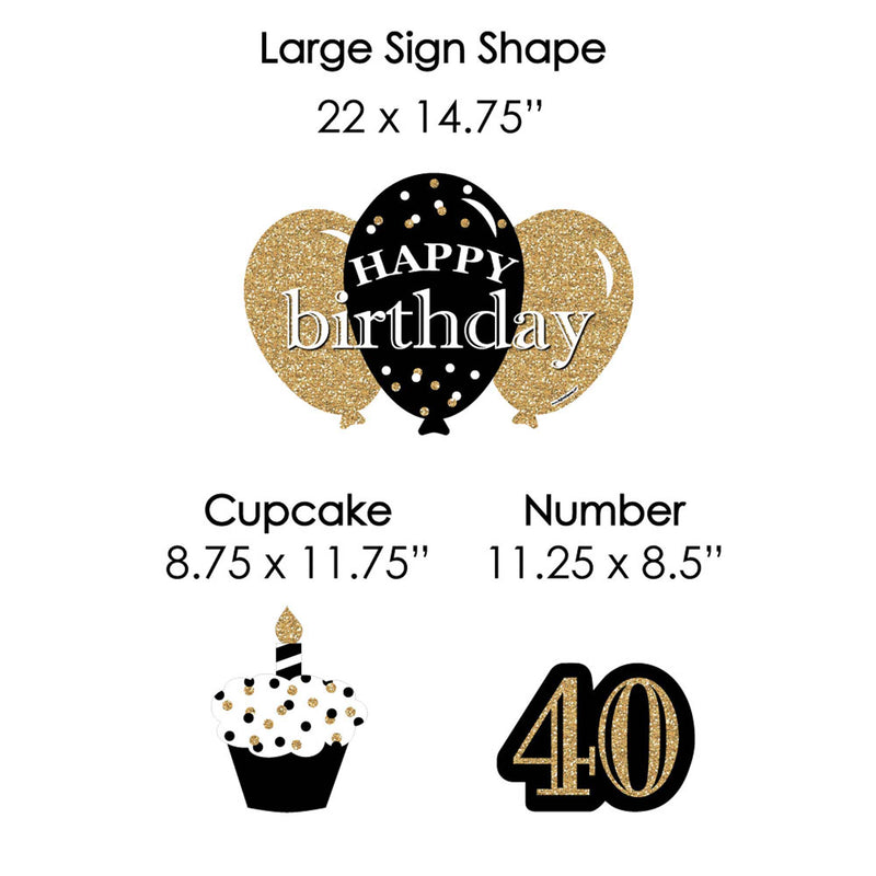 Adult 40th Birthday - Gold - Yard Sign & Outdoor Lawn Decorations - Birthday Party Yard Signs - Set of 8