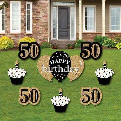 Adult 50th Birthday - Gold - Yard Sign & Outdoor Lawn Decorations - Birthday Party Yard Signs - Set of 8