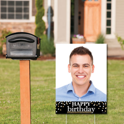 Adult Happy Birthday - Gold - Photo Yard Sign - Birthday Party Decorations