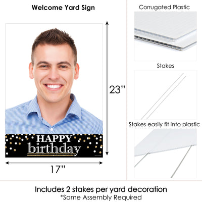 Adult Happy Birthday - Gold - Photo Yard Sign - Birthday Party Decorations