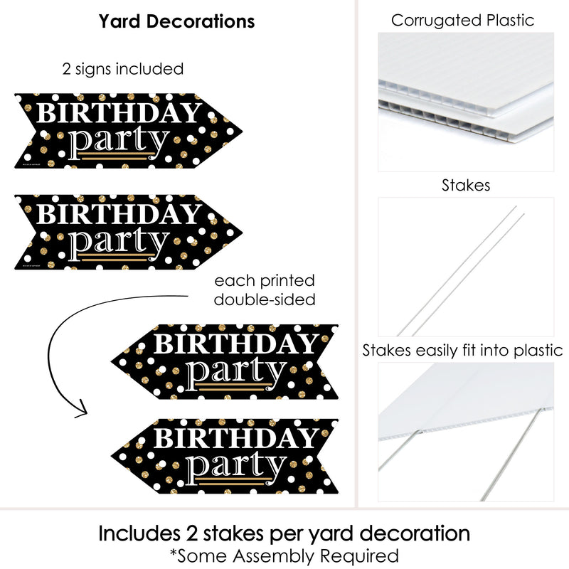 Adult Happy Birthday - Gold - Birthday Party Sign Arrow - Double Sided Directional Yard Signs - Set of 2
