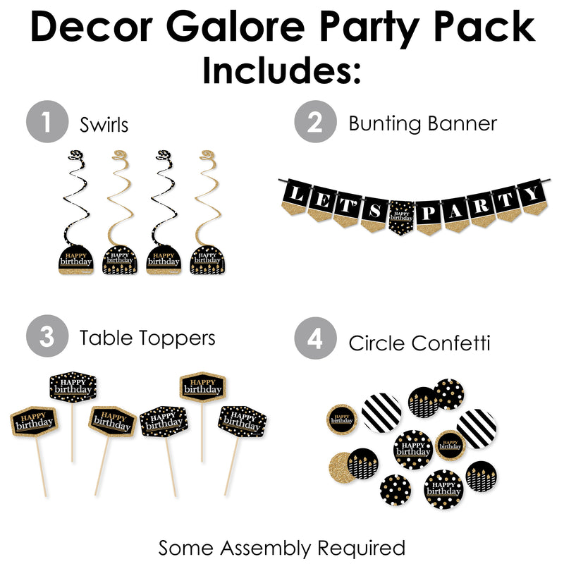 Adult Happy Birthday - Gold - Birthday Party Supplies Decoration Kit - Decor Galore Party Pack - 51 Pieces