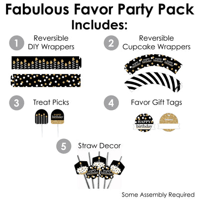 Adult Happy Birthday - Gold - Birthday Party Favors and Cupcake Kit - Fabulous Favor Party Pack - 100 Pieces