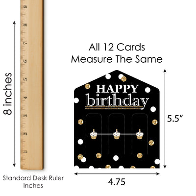 Adult Happy Birthday - Gold - Birthday Party Game Pickle Cards - Pull Tabs 3-in-a-Row - Set of 12