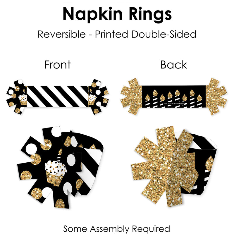 Adult Happy Birthday - Gold - Birthday Party Paper Napkin Holder - Napkin Rings - Set of 24