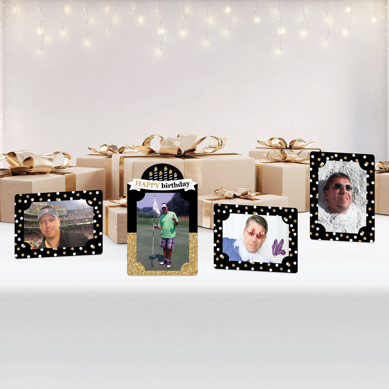 Adult Happy Birthday - Gold - Birthday Party 4x6 Picture Display - Paper Photo Frames - Set of 12