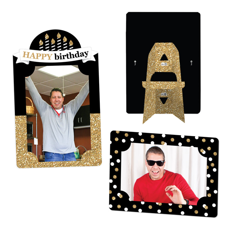 Adult Happy Birthday - Gold - Birthday Party 4x6 Picture Display - Paper Photo Frames - Set of 12