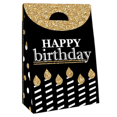 Adult Happy Birthday - Gold - Birthday Gift Favor Bags - Party Goodie Boxes - Set of 12