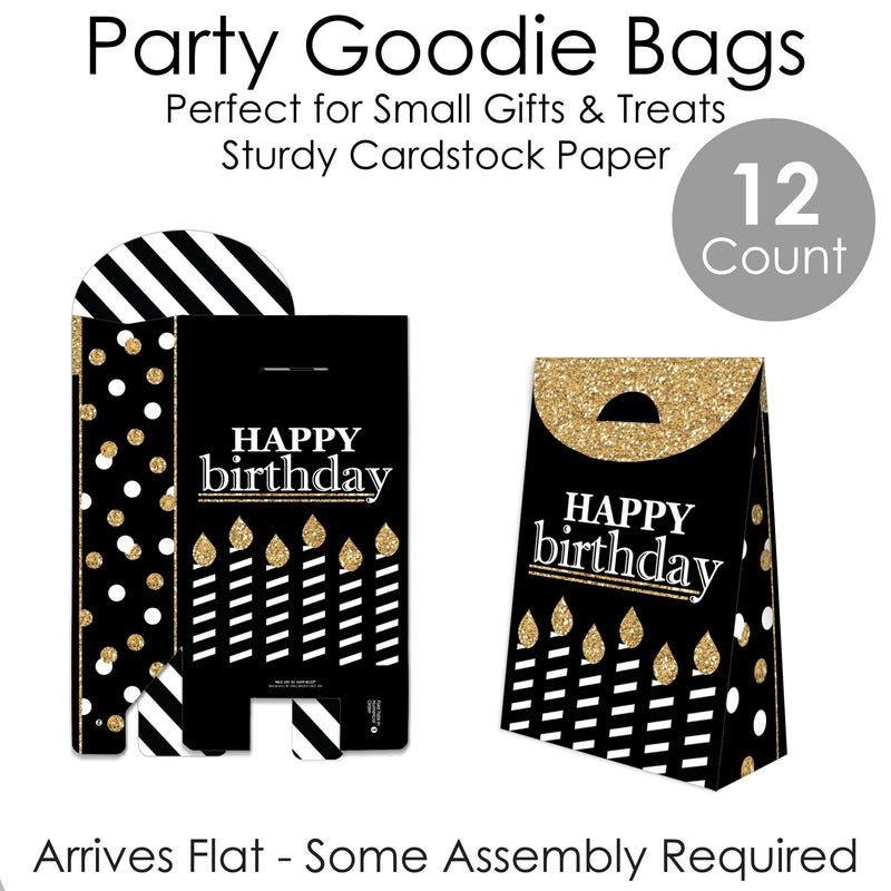 Adult Happy Birthday - Gold - Birthday Gift Favor Bags - Party Goodie Boxes - Set of 12