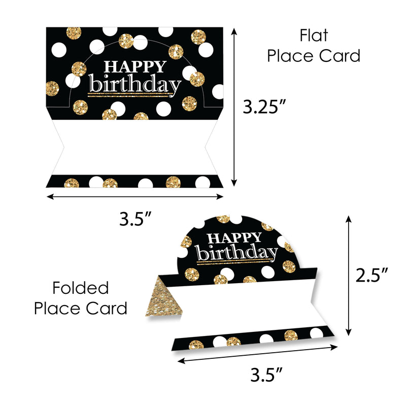 Adult Happy Birthday - Gold - Birthday Party Tent Buffet Card - Table Setting Name Place Cards - Set of 24
