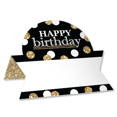 Adult Happy Birthday - Gold - Birthday Party Tent Buffet Card - Table Setting Name Place Cards - Set of 24