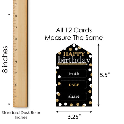 Adult Happy Birthday - Gold - Birthday Party Game Pickle Cards - Truth, Dare, Share Pull Tabs - Set of 12