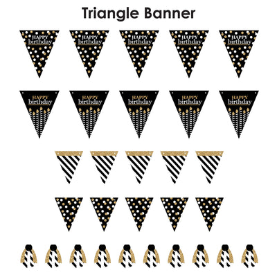 Adult Happy Birthday - Gold - DIY Birthday Party Pennant Garland Decoration - Triangle Banner - 30 Pieces
