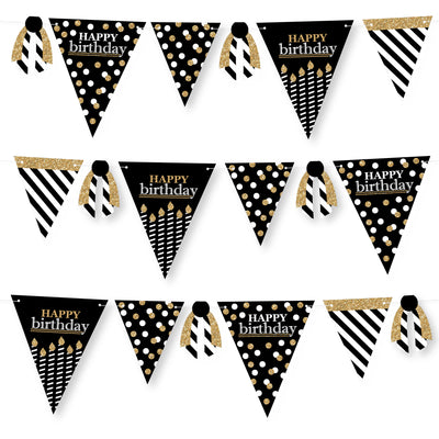 Adult Happy Birthday - Gold - DIY Birthday Party Pennant Garland Decoration - Triangle Banner - 30 Pieces