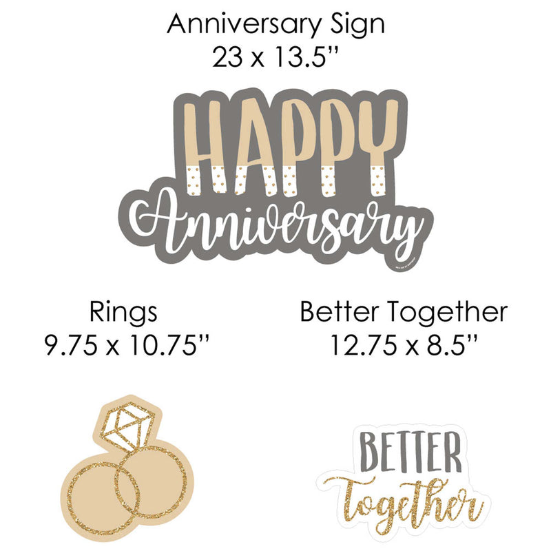 Happy Anniversary - Yard Sign and Outdoor Lawn Decorations - Gold and Silver Wedding Anniversary Yard Signs - Set of 8
