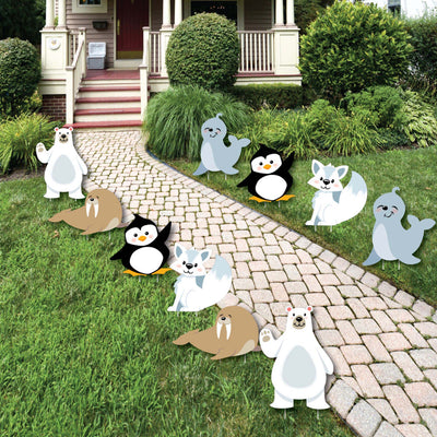 Arctic Polar Animals - Polar Bear, Seal, Penguin, Walrus and Arctic Fox Lawn Decorations - Outdoor Winter Baby Shower or Birthday Party Yard Decorations - 10 Piece