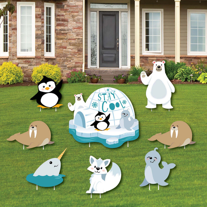 Arctic Polar Animals - Yard Sign and Outdoor Lawn Decorations - Winter Baby Shower or Birthday Party Yard Signs - Set of 8
