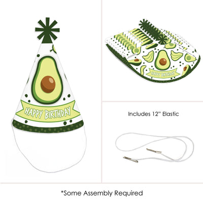 Hello Avocado - Cone Happy Birthday Party Hats for Kids and Adults - Set of 8 (Standard Size)