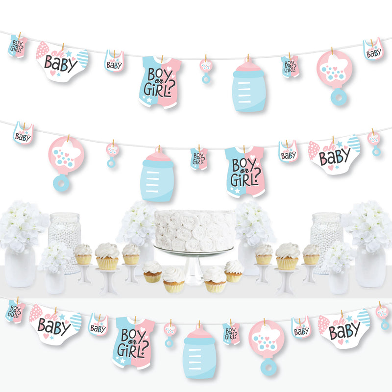 Baby Gender Reveal - Team Boy or Girl Party DIY Decorations - Clothespin Garland Banner - 44 Pieces