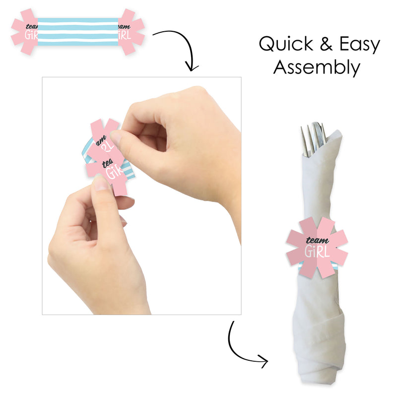 Baby Gender Reveal - Team Boy or Girl Party Paper Napkin Holder - Napkin Rings - Set of 24