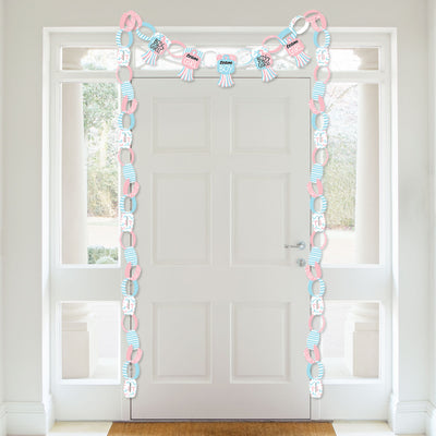Baby Gender Reveal - 90 Chain Links and 30 Paper Tassels Decoration Kit - Team Boy or Girl Party Paper Chains Garland - 21 feet